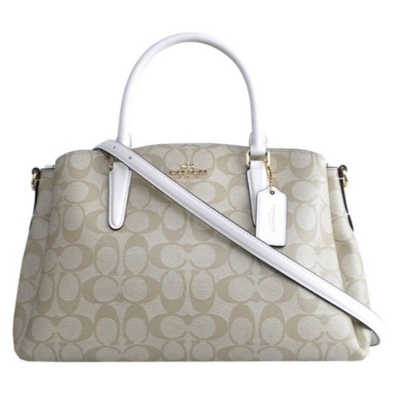 Coach Handbags - COACH Beige/White Leather Shoulder Handbag Carryal